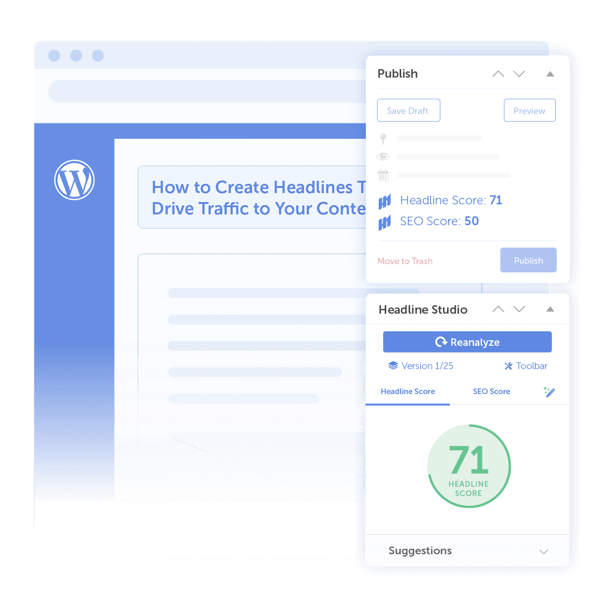 Score your headlines directly in the Wordpress posts you write.